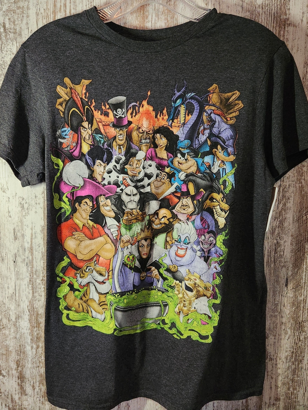 Disney Villains Cauldron Group Collage Graphic Tee Shirt Charcoal Gray Heather